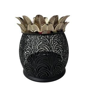 BBW Bath & Body Works Black and Gold Metal Pineapple 3 Wick Candle Holder